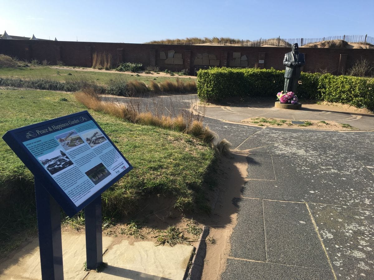 Les Dawson at the centre of the Peace and Happiness Garden at St Annes