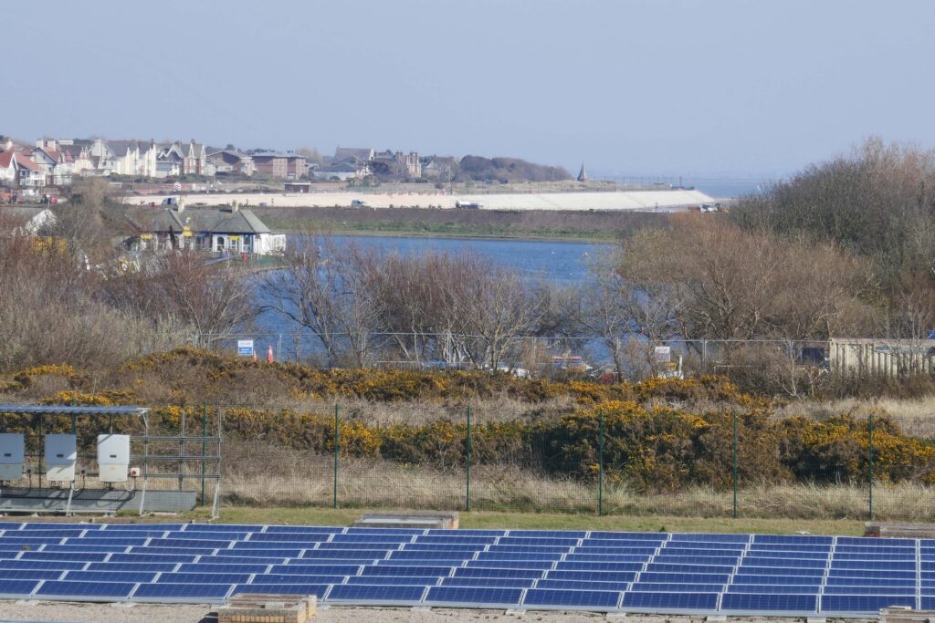 Fairhaven Lake in the foreground, looking across Granny's Bay to Church Scar. Photo: Sue Massey, April 2020