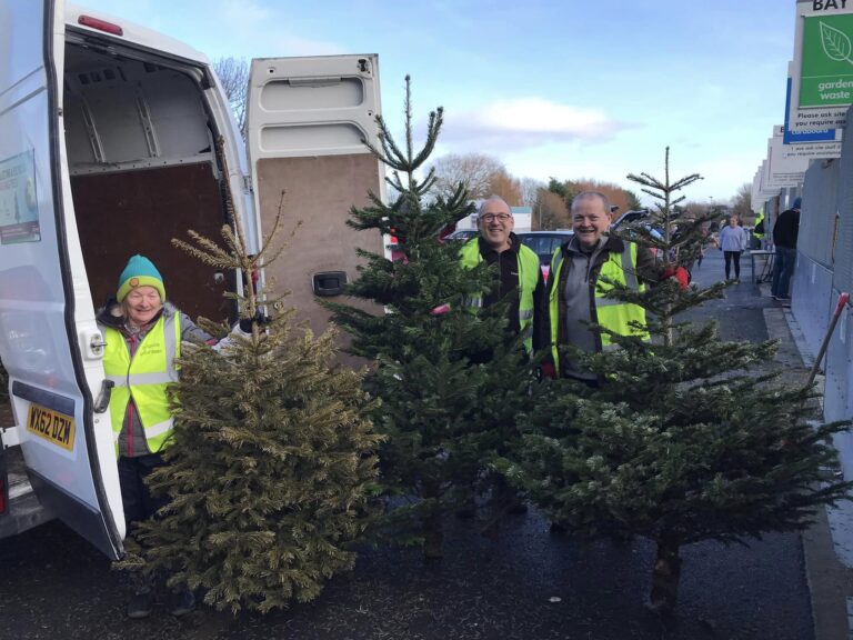 Elaine and Howard Midgley and David Cummins formed part of the crew for Trinity Hospice&rsquo;s annual Christmas Tree Collection